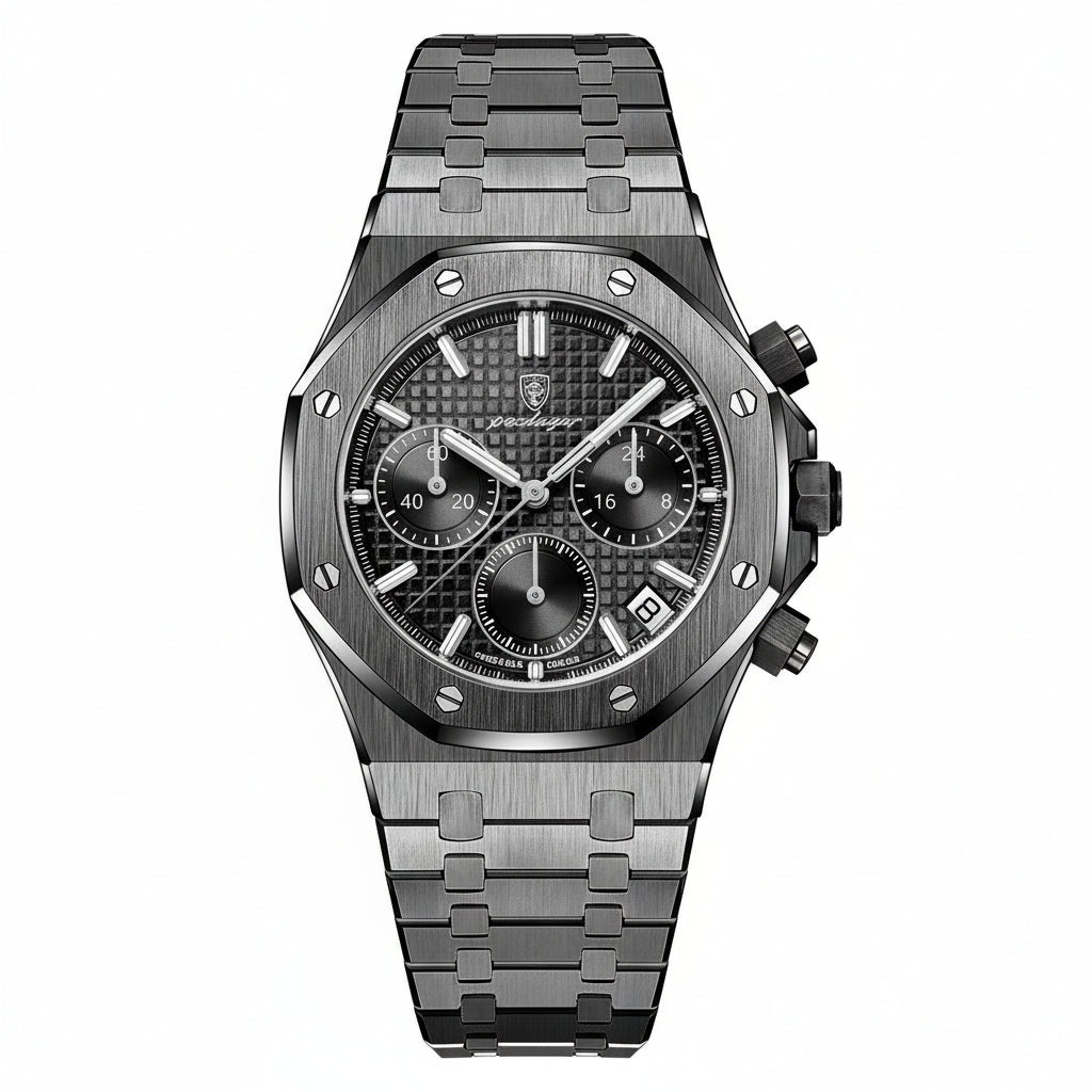 POEDAGAR Men's Stainless Battery-Powered Quartz Movement