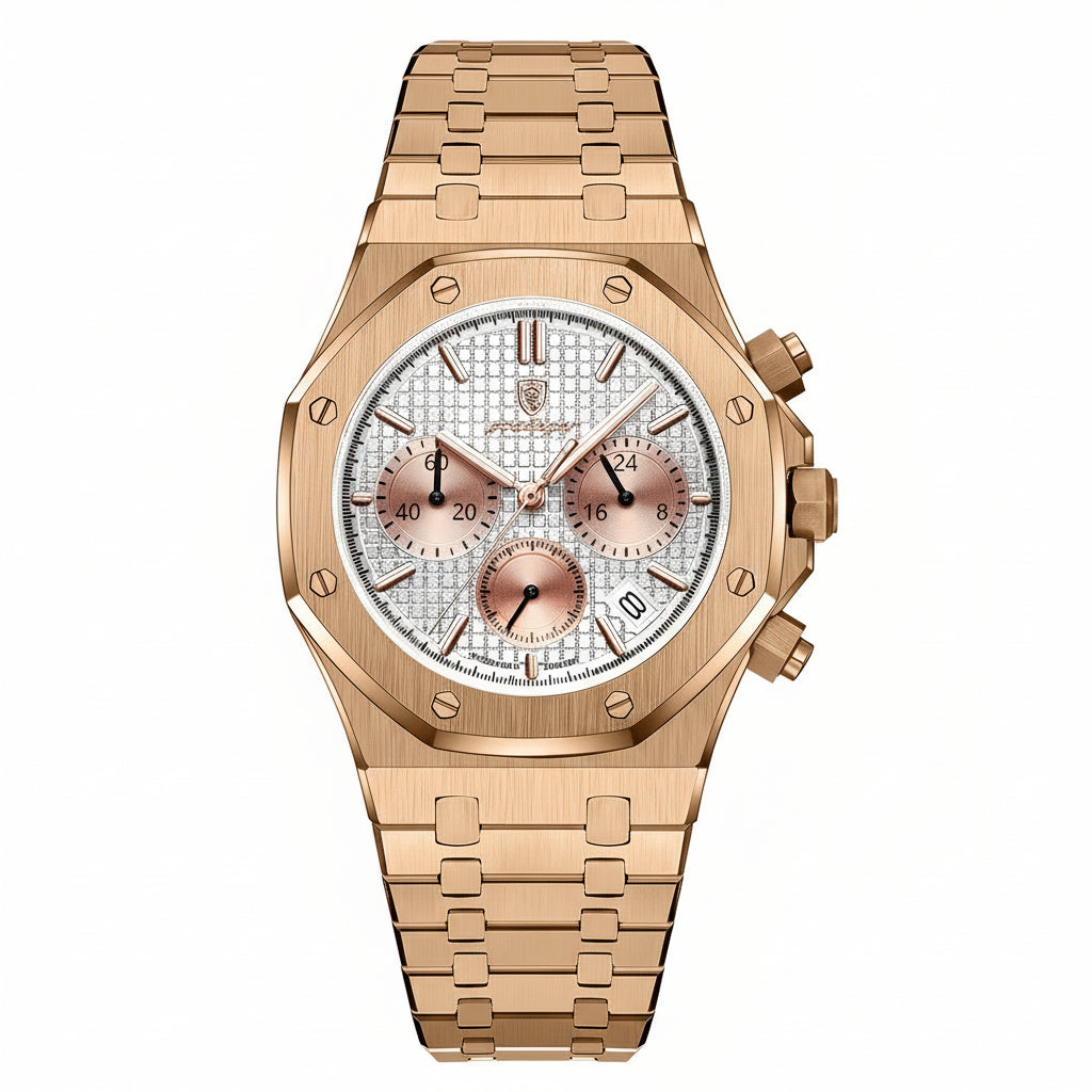 POEDAGAR Men's Stainless Battery-Powered Quartz Movement